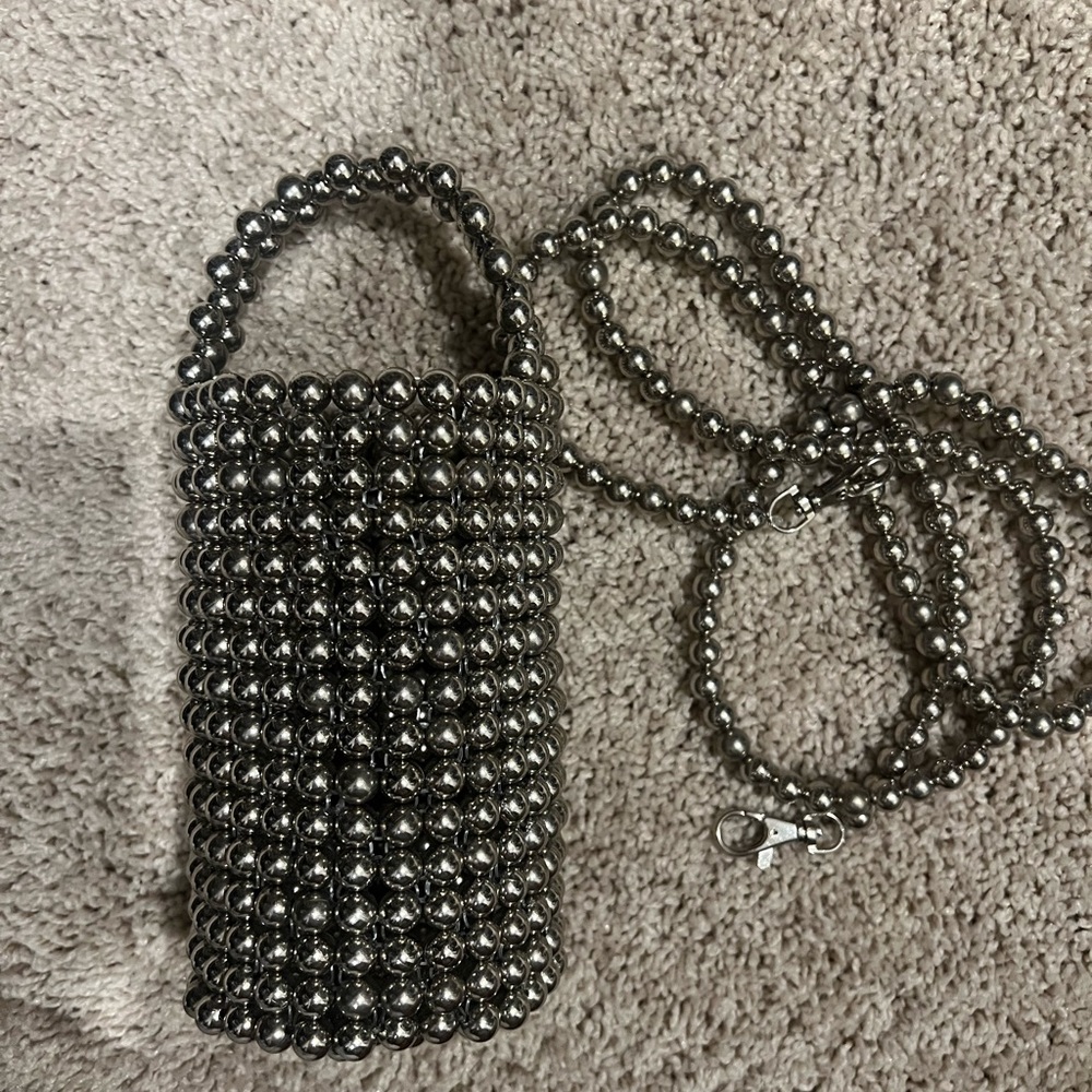 HIGH QUALITY HANDMADE silver beaded bucket bag